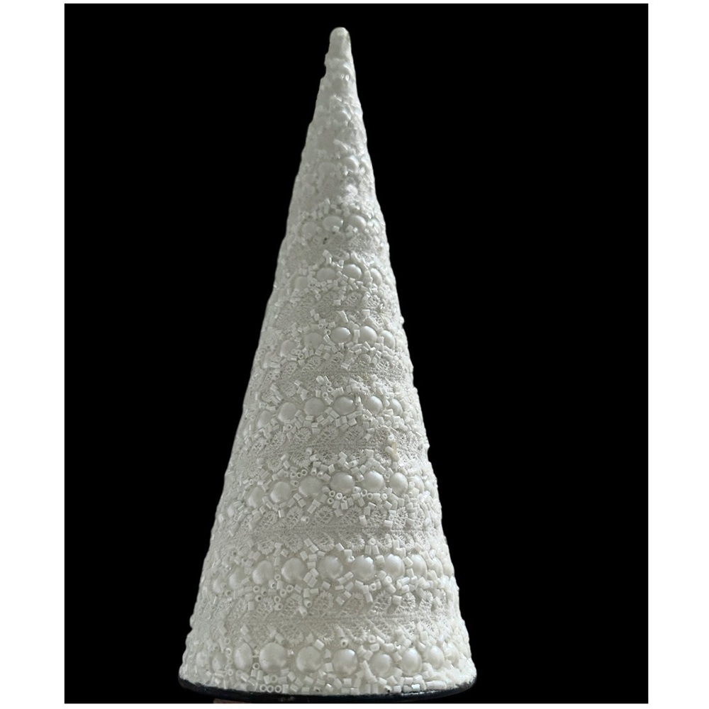 White Pearl Christmas Tree Decorative Cone Shape 12”  BRAND NEW!!!
